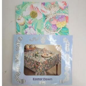 Vintage Easter Dawn Pastel Spring Floral‎ Bunny Square Tablecloth 52inX52in